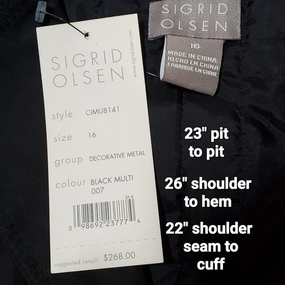 Sigrid Olsen Silk Embroidered Floral Jacket Black Old Money NWT Busines Size 16 - Picture 7 of 7